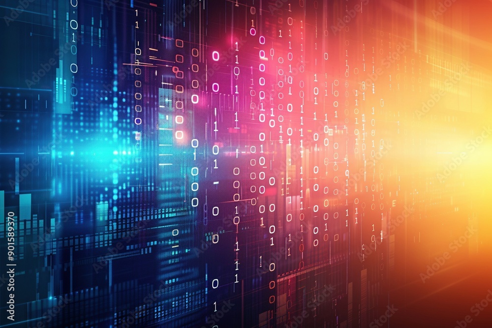 A digital dawn or dusk: binary code fades into warm or cool tones, representing the evolution of technology. A digital dawn or dusk: binary code fades into warm or cool tones, representing the evolution of technology.