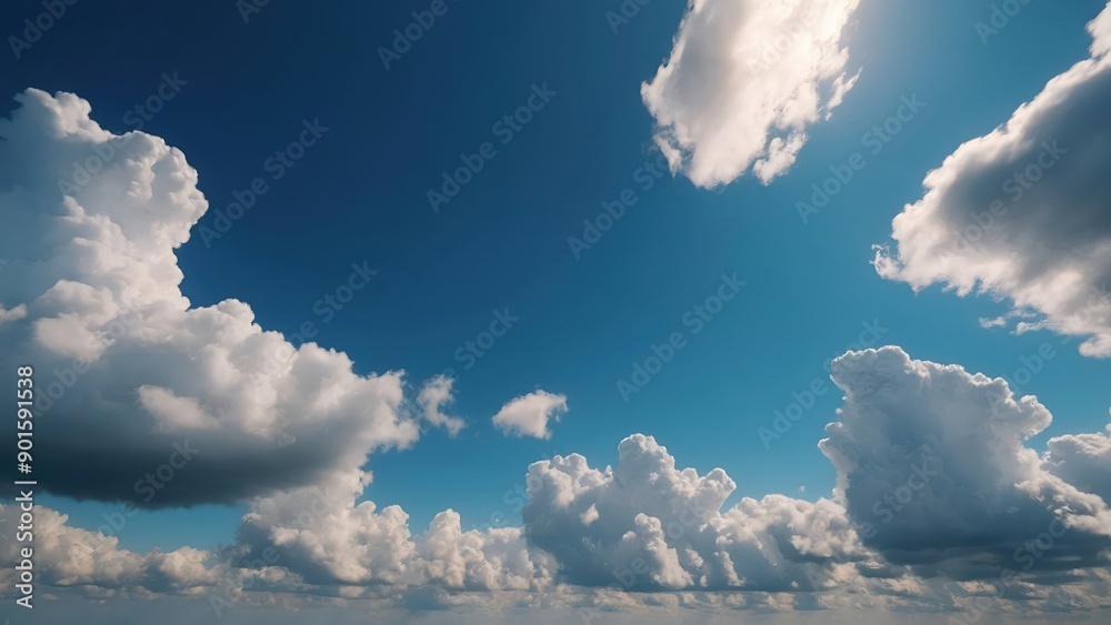 Dark blue sky with fluffy white clouds background, dense cumulus clouds background Dark blue sky with fluffy white clouds background, dense cumulus clouds background