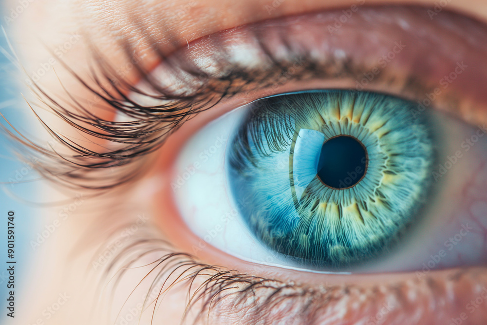 Fototapeta premium Macro photograph of the human eye. Design for medical magazines, ophthalmologists and eye health. Anti-glaucoma day