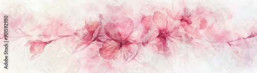 Delicate pink cherry blossom flowers painted in a soft, dreamy watercolor style.