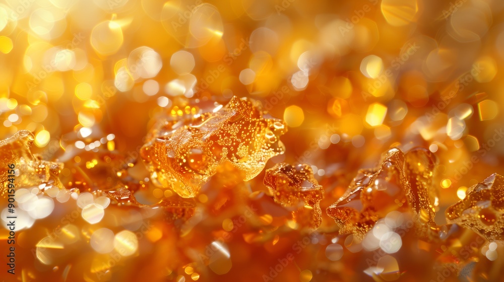 Close-up of golden cannabis concentrate. Detailed macro shot of golden cannabis concentrate, showcasing its translucent texture and sparkling highlights. Close-up of golden cannabis concentrate. Detailed macro shot of golden cannabis concentrate, showcasing its translucent texture and sparkling highlights.