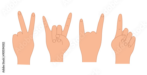 Hand gestures, vector illustration set of icons of various hand signs.