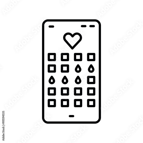 Menstrual calendar on phone line black icon. Sign for web page, mobile app, button, logo. Vector isolated button.