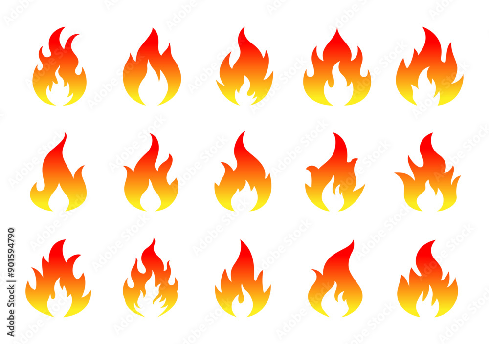 Fire Icons Collection. Fire Flame Symbol Flat Style Vector Illustration. Campfire Bonfire Danger Heat Warm Sign Design Element. Fire Icons Collection. Fire Flame Symbol Flat Style Vector Illustration. Campfire Bonfire Danger Heat Warm Sign Design Element.