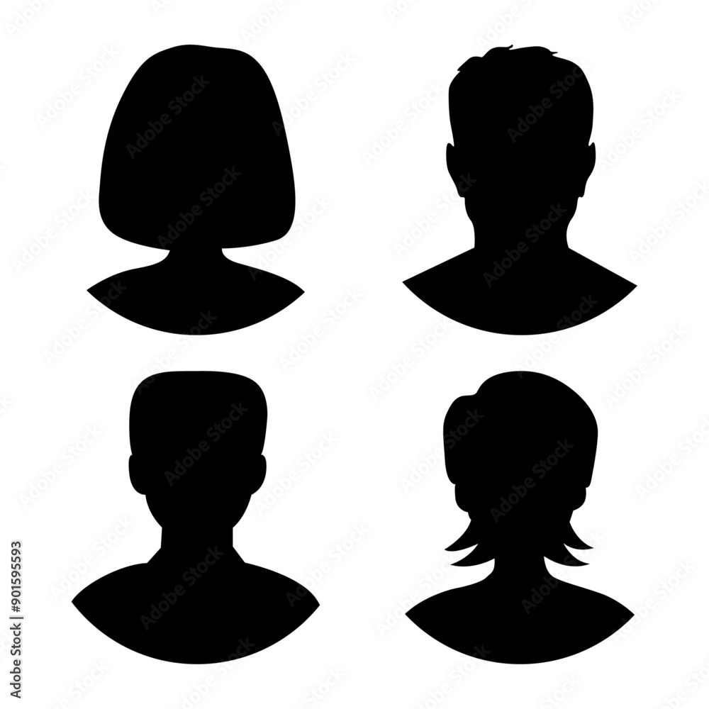 Vector flat illustration. Avatar, user profile, person icon, profile picture. Four persons. Suitable for social media profiles, icons, screensavers and as a template. Vector flat illustration. Avatar, user profile, person icon, profile picture. Four persons. Suitable for social media profiles, icons, screensavers and as a template.