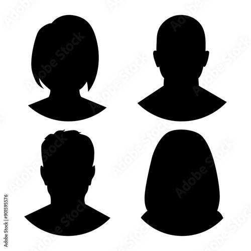 Vector flat illustration. Avatar, user profile, person icon, profile picture. Four persons. Suitable for social media profiles, icons, screensavers and as a template.