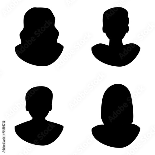 Vector flat illustration. Avatar, user profile, person icon, profile picture. Four persons. Suitable for social media profiles, icons, screensavers and as a template.