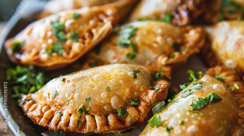empanadas with cheese and vegetables on rustic background