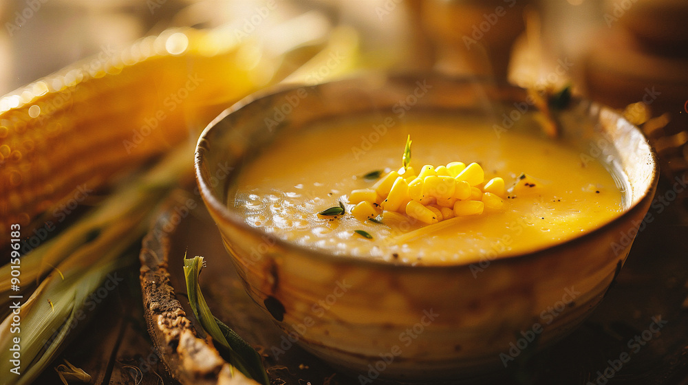 Traditional mexican corn soup with chicken and vegetables Traditional mexican corn soup with chicken and vegetables