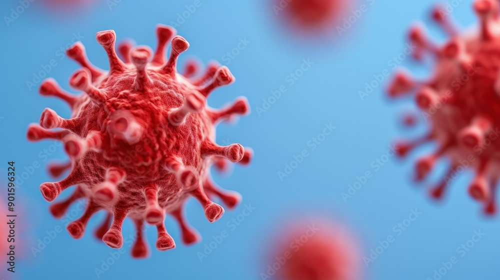 A detailed close-up of a virus, showcasing its unique structure and vibrant colors against a contrasting background. A detailed close-up of a virus, showcasing its unique structure and vibrant colors against a contrasting background.