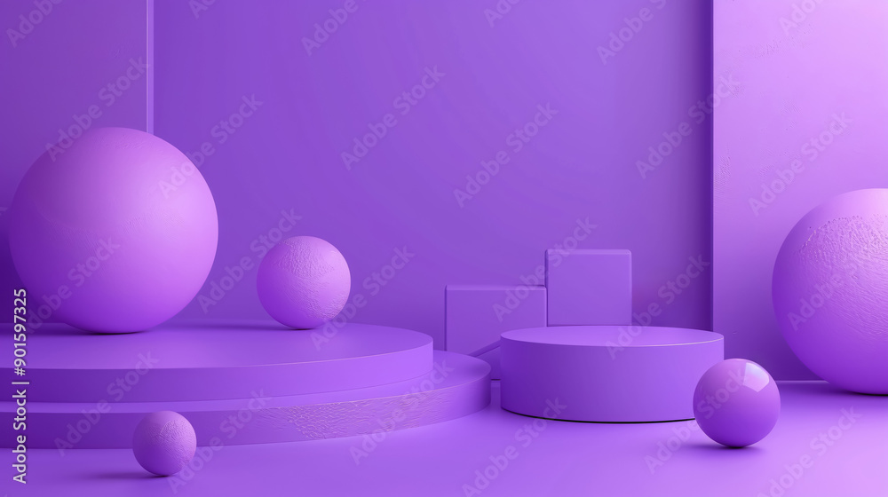 Three-dimensional abstract geometric shapes against a purple backdrop. Three-dimensional abstract geometric shapes against a purple backdrop.