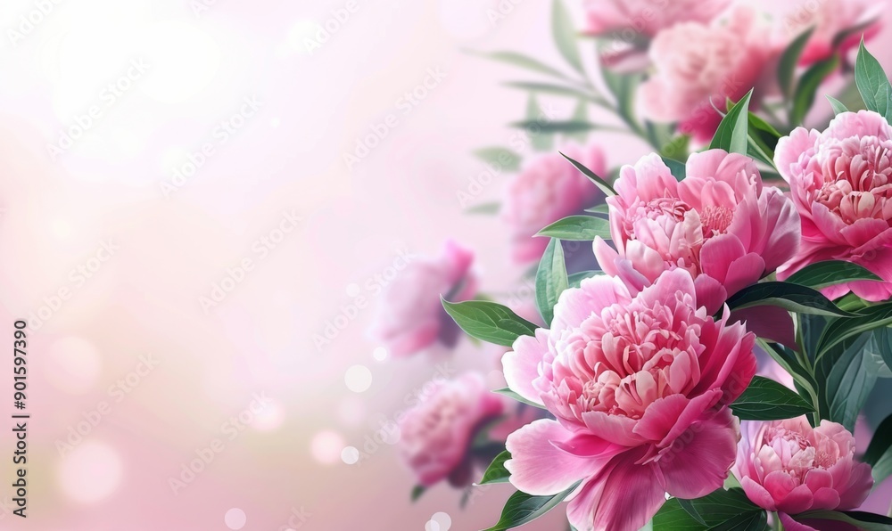 Background with beautiful pink peonies