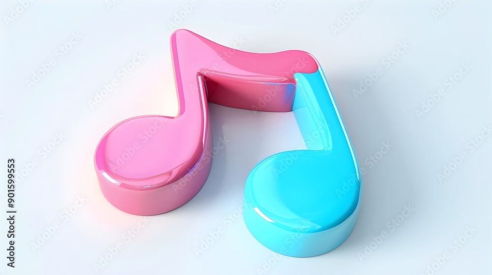 Vibrant 3D Music Icon in Pink and Blue on White Background Vibrant 3D Music Icon in Pink and Blue on White Background