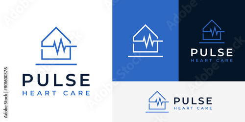 Simple House Pulse Home Heart Care Clinic Logo Design Branding Template
