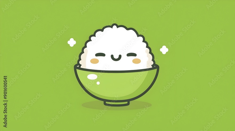 Cute Smiling Rice Bowl Character for Asian Cuisine Concept Cute Smiling Rice Bowl Character for Asian Cuisine Concept