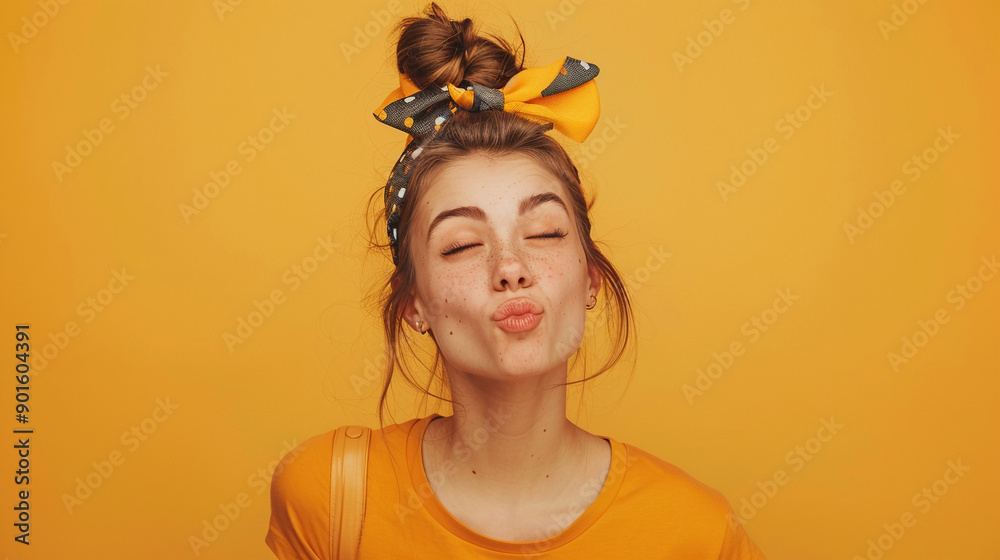 A girl with a polka dot bow blowing a kiss A girl with a polka dot bow blowing a kiss