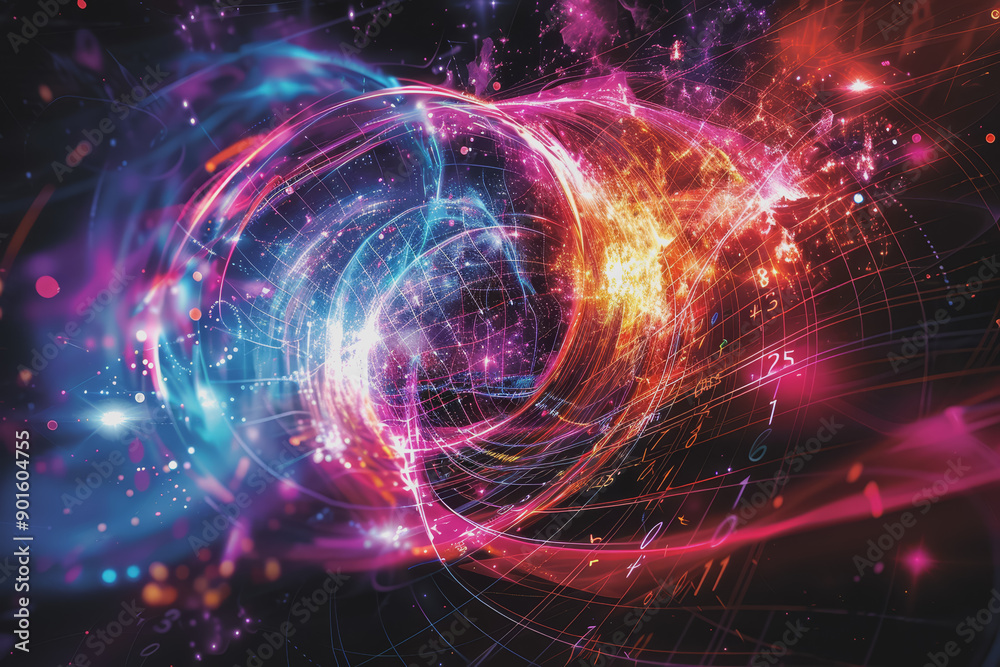 Witness the harmony of colors as mathematical equations come from an abstract background. Witness the harmony of colors as mathematical equations come from an abstract background.