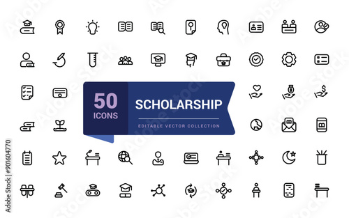Scholarship icon collection. Containing tuition assistance, grant, fellowship, award icon. Simple line vector illustration.