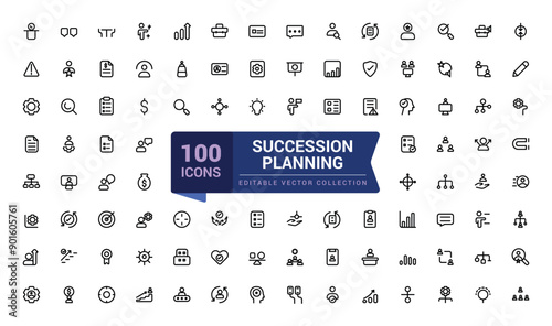 Succession planning icon collection. Related to skill, assessment, performance, career path, job rotation, competence icon. Simple line vector illustration.