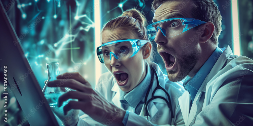 Researchers scientist looking shocked about a discovery.
Researchers scientist looking shocked about a discovery.