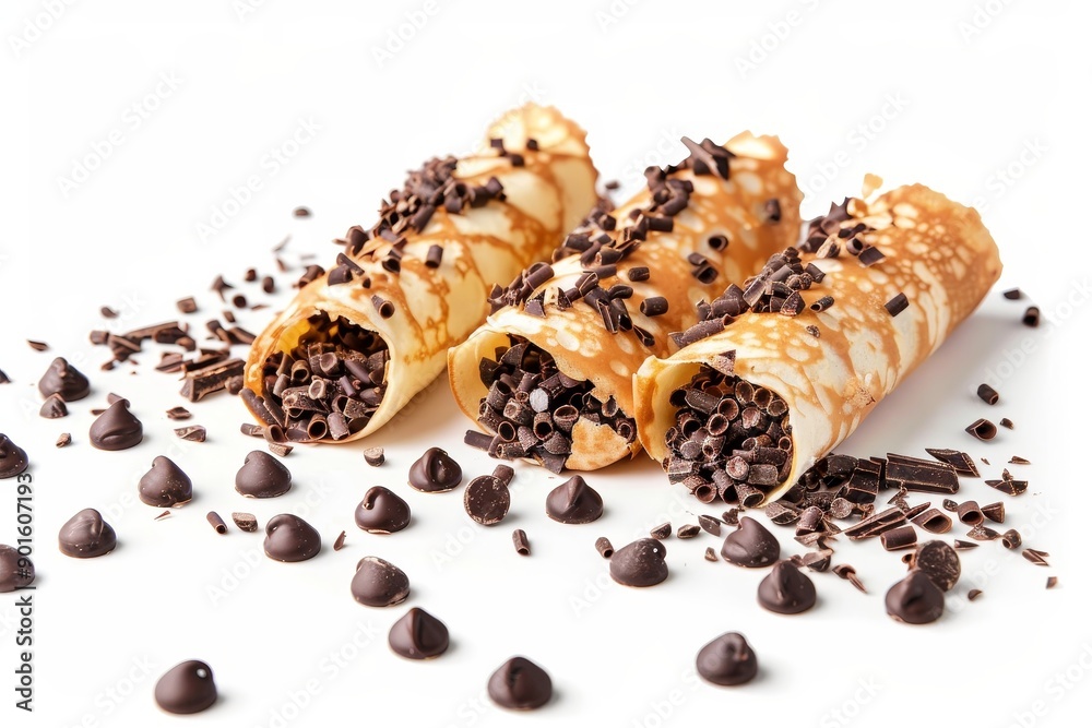 Served on a white plate, these thin crepes are smothered in rich, velvety chocolate Served on a white plate, these thin crepes are smothered in rich, velvety chocolate