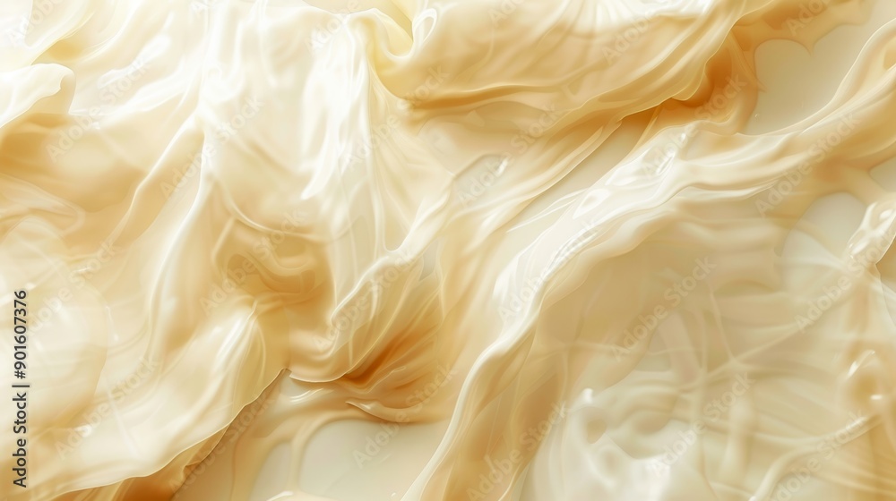 The image is a close-up of a yellow and white background, with a splash of milk and water droplets on the bottom