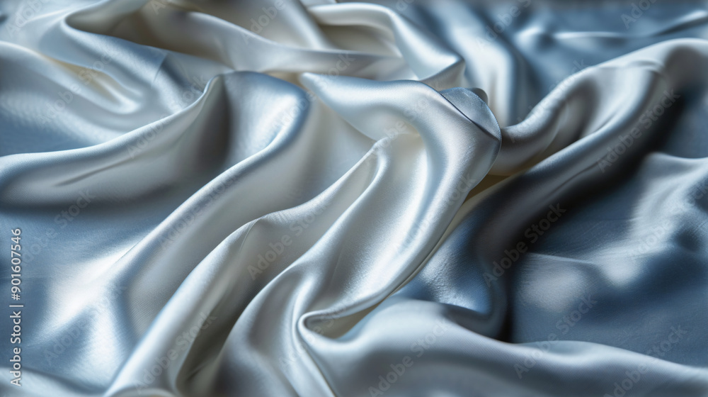 Fototapeta premium Texture of draped fabric of silver color. Beautiful emerald grey soft silk fabric. Design for texture, background, wallpaper.