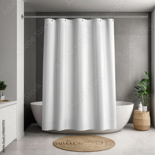 White Shower Curtain Mockup, Front View, elegant minimal modern aesthetic