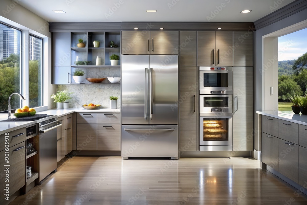 Sleek, stainless steel built-in refrigerator seamlessly integrates into modern kitchen design, featuring crisp lines, minimal ornamentation, and state-of-the-art functionality. Sleek, stainless steel built-in refrigerator seamlessly integrates into modern kitchen design, featuring crisp lines, minimal ornamentation, and state-of-the-art functionality.