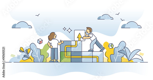 Project planning and control or business strategy management outline concept, transparent background. Teamwork success for development or growth illustration. Achievement after company changes.