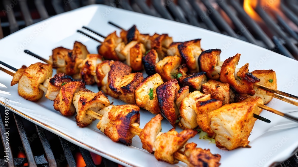 appetizing shish kebab is fried on the grill appetizing shish kebab is fried on the grill