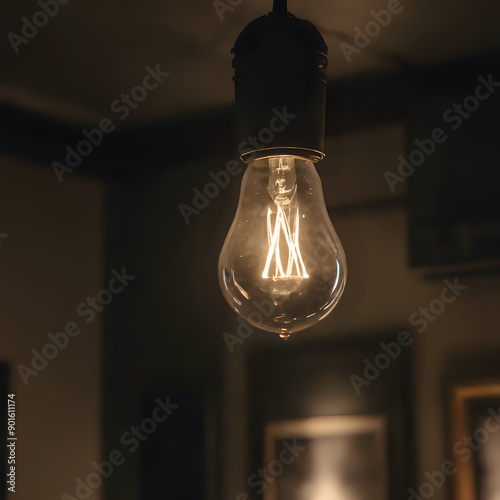 a light bulb that is hanging from a ceiling photo