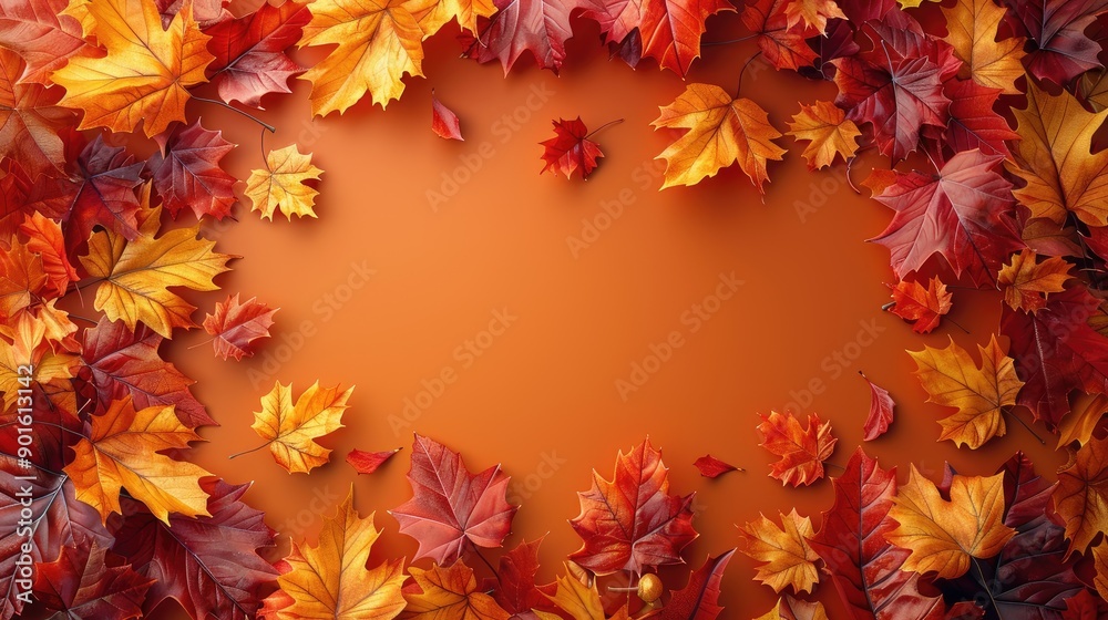 Animated autumn frame background with free place for text, maple leaves decorate a beautiful nature thanksgiving, scenery yellow red seasonal colorful mock up, orange background Animated autumn frame background with free place for text, maple leaves decorate a beautiful nature thanksgiving, scenery yellow red seasonal colorful mock up, orange background