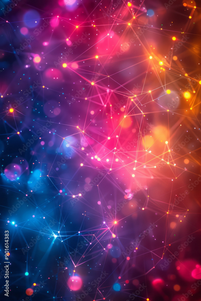 Fototapeta premium Sleek design featuring a series of interconnected light trails, creating a network of vibrant colors on a black canvas,