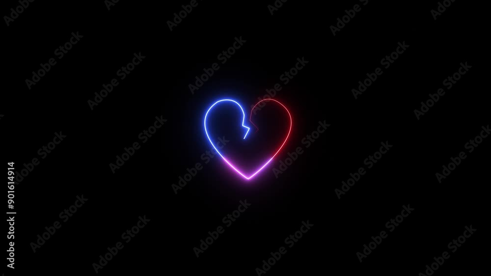 Glowing neon line Broken heart or divorce icon isolated Glowing neon line Broken heart or divorce icon isolated