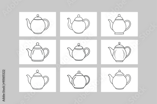 Elegant Teapot Line Art Vector Illustration Icon Logo Sets.