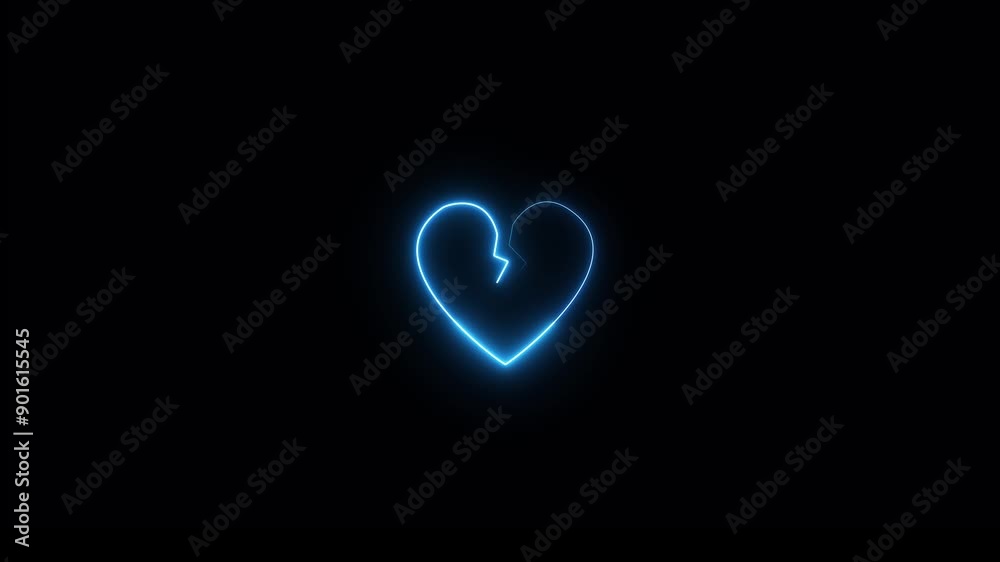 Glowing neon line Broken heart or divorce icon isolated