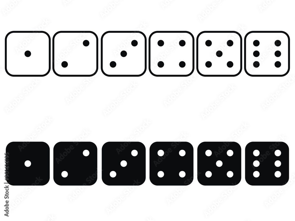 Dice game with six faces for play. Casino dices, online for lucky. Gamble games. Dices dots or dot.