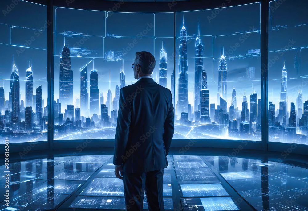Fototapeta premium Businessman in the office room future business environment.