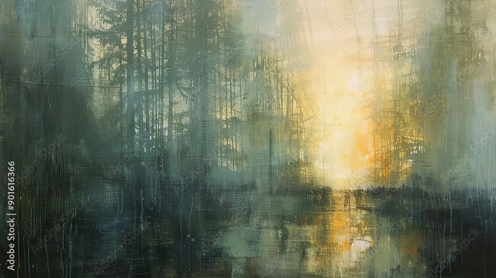 Fototapeta premium Golden Hour Forest: A Serene Abstract Landscape