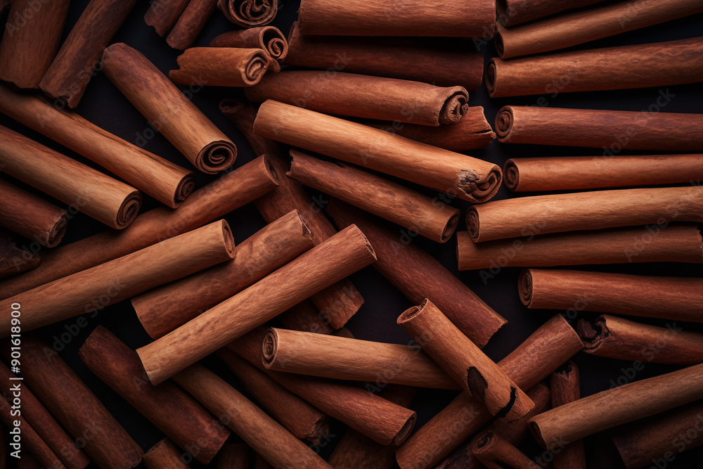 Cinnamon background. Pile of cinnamons stick top view. Concept for advertising a coffee shop, tea shop, spices. Cozy template, fragrant spices Cinnamon background. Pile of cinnamons stick top view. Concept for advertising a coffee shop, tea shop, spices. Cozy template, fragrant spices