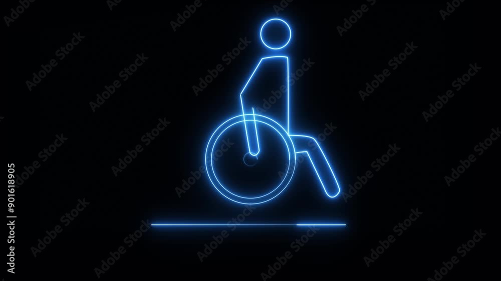 Glowing neon line. Medical instrument. wheelchair moving and looping with neon . Glowing neon line. Medical instrument. wheelchair moving and looping with neon .