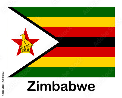Zimbabwe national flag. Banner, state symbol, flagpole.