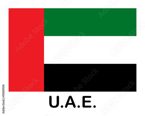 U.A.E. national flag. United Arab Emirates, Banner, state symbol, flagpole.