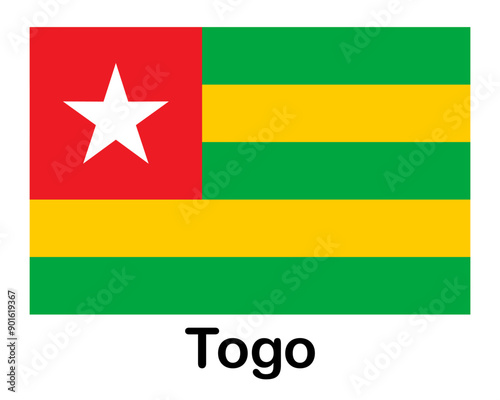 Togo national flag. Banner, state symbol, flagpole.