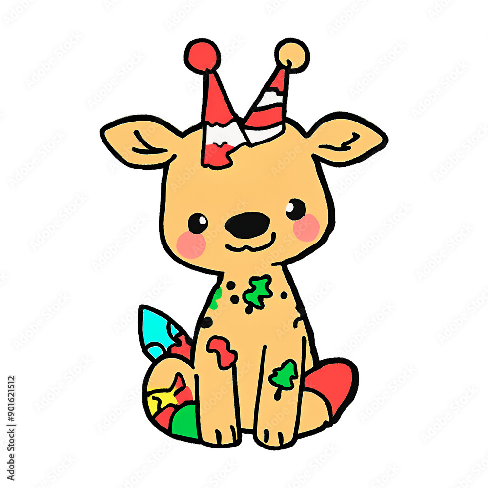 Fototapeta premium a cute giraffe in holiday playing with Christmas decoration 202