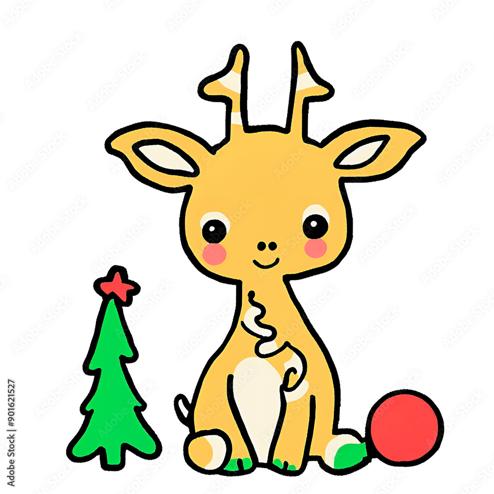 a cute giraffe in holiday playing with Christmas decoration 202 a cute giraffe in holiday playing with Christmas decoration 202