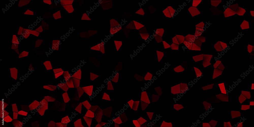 Dark red and black Broken Stained Glass Background with black lines. Voronoi diagram background. Seamless pattern with 3d shapes vector Vintage Illustration background. Geometric Retro tiles pattern