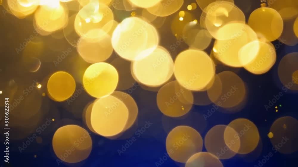 Christmas Golden light shine particles bokeh on navy blue background. Holiday concept. Abstract background with Dark blue and gold particle.	