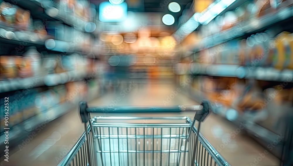 Shopping Cart in Grocery Aisle Shopping Cart in Grocery Aisle